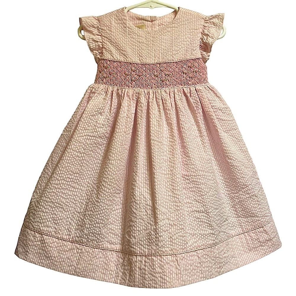 Laura Ashley Smocked Pink Seersucker Dress Size 24M